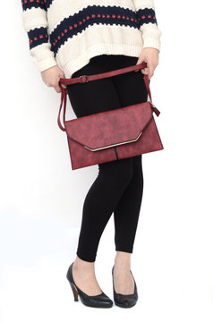 woman with handbag isolated on white