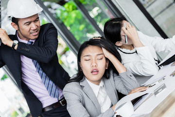 two lazy business woman smash with her boss business concept