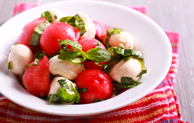 Watermelon, mozzarella and basil salad
