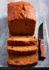 Carrot whole wheat cake, sliced