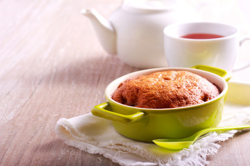 Homemade small cake in a tin