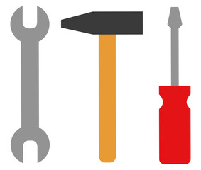 Werkzeug Schraubenschlüssel Hammer und Schraubenzieher