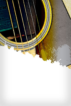 Abstract Guitarist in the foreground. Close up, Watercolor paint