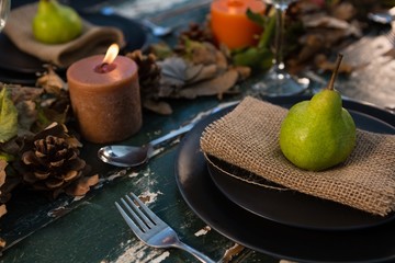 Close up pf pear served in plate