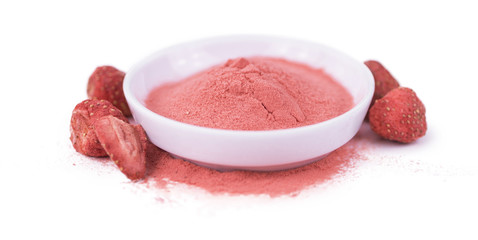 Strawberry powder isolated on white background