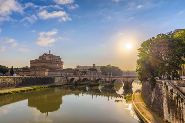 Obraz premium Rome sunrise city skyline at Castel Sant Angelo and Tiber River, Rome (Roma), Italy