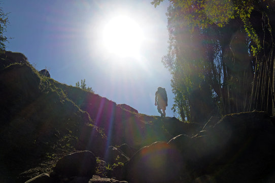 Hiker in the sunlight
