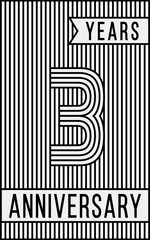 3 years anniversary logo. Vector and illustration. Line art anniversary design template.