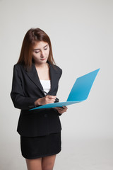 Young Asian woman with folder.