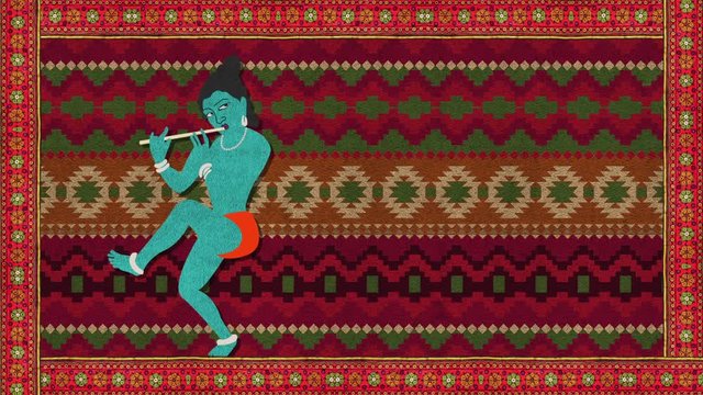 Lord Krishna Playing the Flute on a Decorative Background