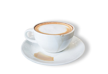 Hot coffee mocha with foam milk isolated on white background(clipping path)