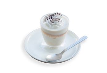 Delicious milk pudding with grated chocolate isolated on white background(clipping path)