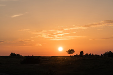 Colorful sunset by a plain grassland