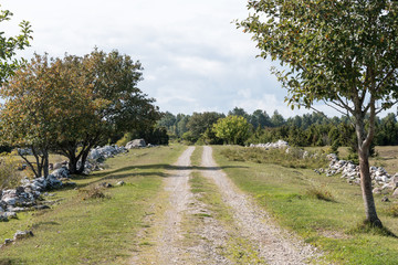 Dirt road surrounded of stone walls