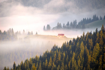 picturesque house in the fog