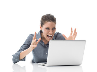 Office worker yelling at the computer