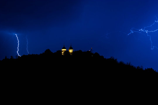 Lightning stike over the chapel during the storm