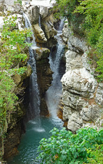 Martvili canyon in Georgia. Beautiful natural canyon with mountain river.