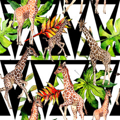 Exotisch giraf wild dierpatroon in een aquarelstijl. Volledige naam van het dier: camelopard. Aquarelle wild dier voor achtergrond, textuur, wikkelpatroon of tatoeage.