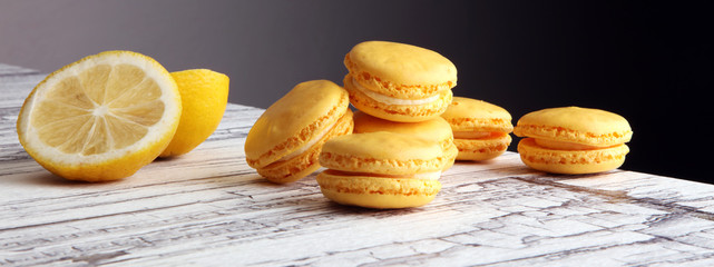 Sweet and colourful french macaroons or macaron with lemon