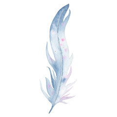 Watercolor hand drawn boho feather isolated on white background