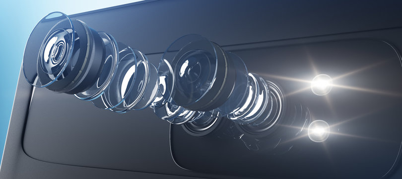 Disassembled smartphone camera, matrix concept