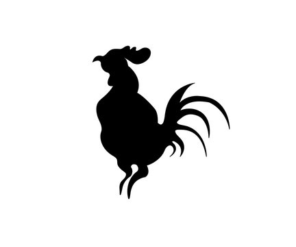 A black silhouette of a rooster.  An abstract rooster logo.