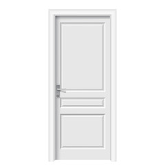 Closed white door in a white room