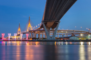 Fototapeta na wymiar Bhumibol Bridge and Klong Lad Pho Floodgate, Samut Prakarn,Thailand