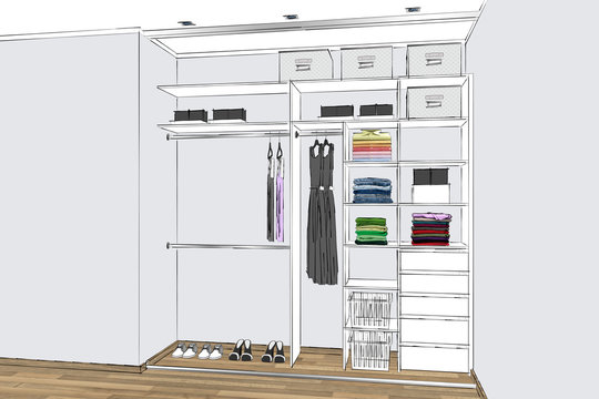 3D rendering. Modern wardrobe with folded and hanging clothes. Simple,  line, graphic, illustrator. Home Interior Design Software Programs.Project  management. Stock Illustration | Adobe Stock