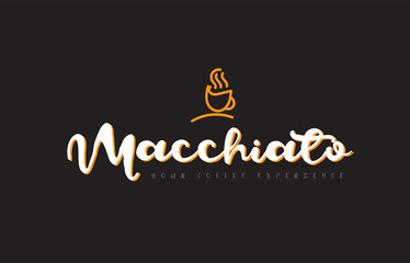 macchiato word text logo with coffee cup symbol idea typography