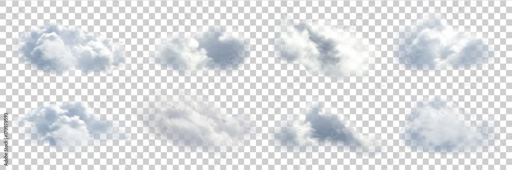 Wall mural vector set of realistic isolated cloud on the transparent background.