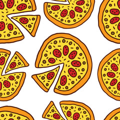 Hand Draw Doodle Pizza Seamless Pattern