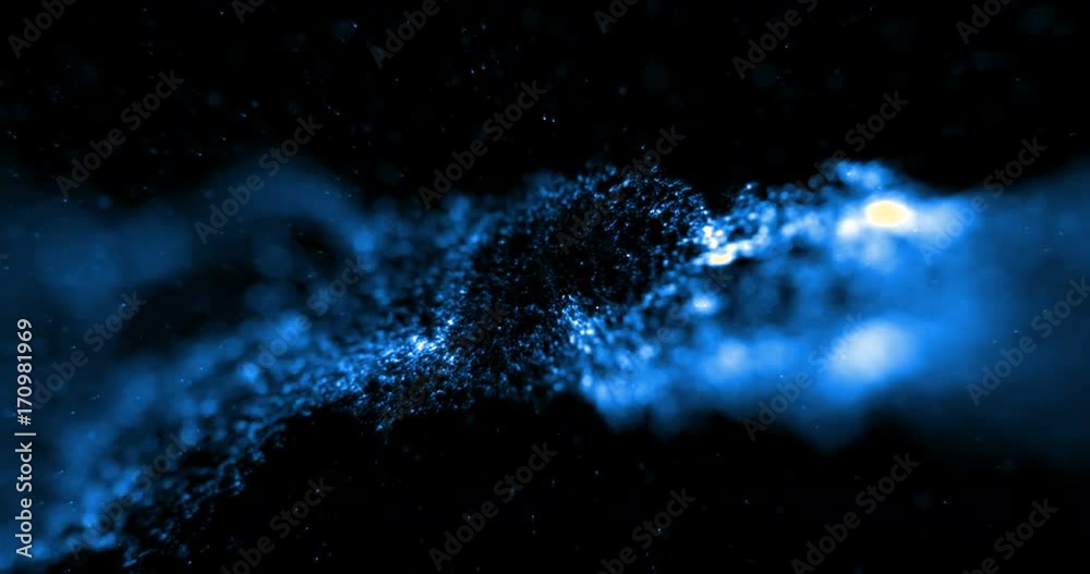 Wall mural abstract stream array colorful glitter sparkle blue lines with particles on black background science