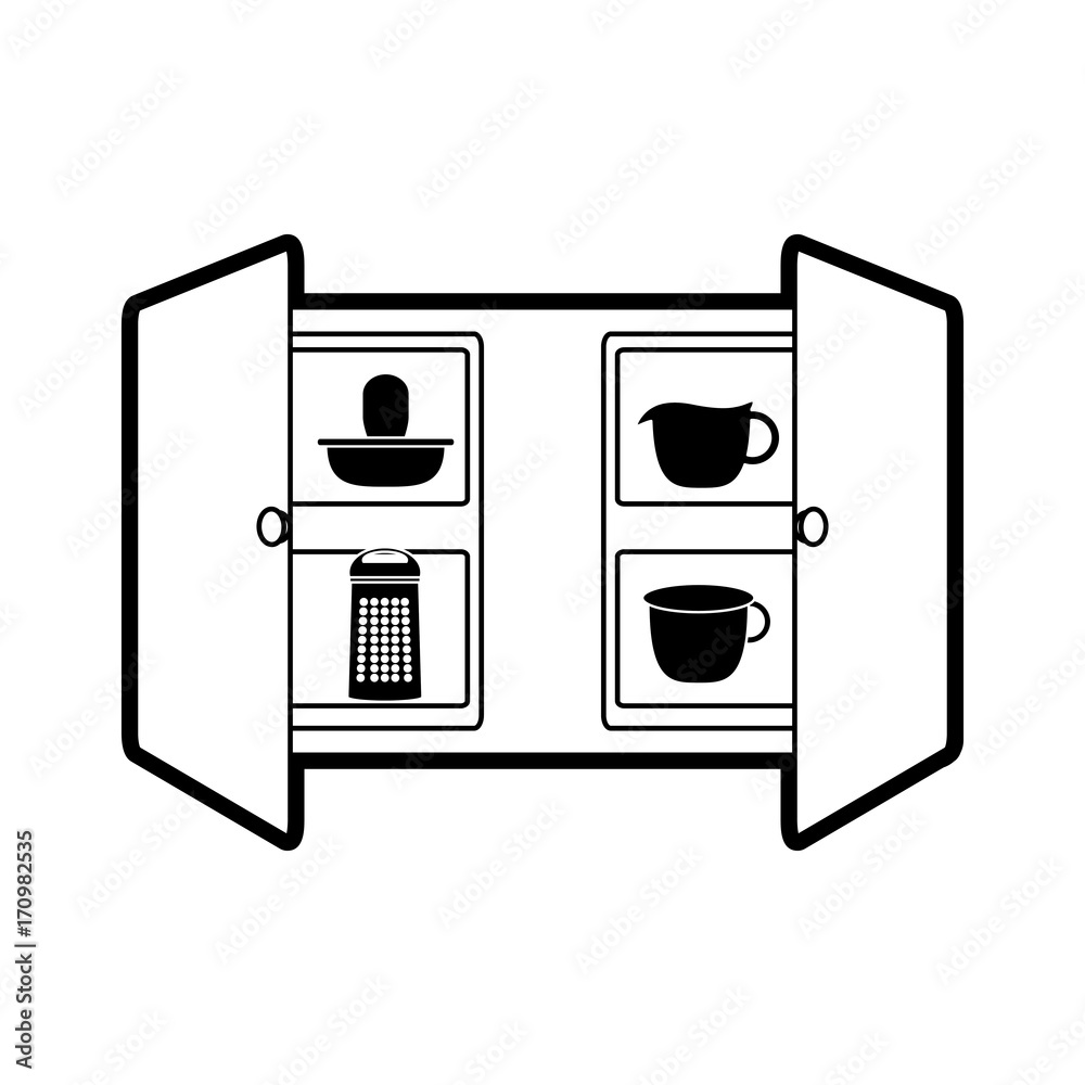 Wall mural flat line monocromatic  cupboard over white   background vector illustration