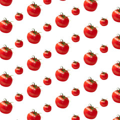 Cherry Tomatoes Pattern on White Background. Flat Lay