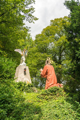 Jesus is praying to Angel and God, statue on Kalvarienberg, Calvary Mountain, Bad Tolz, Bavaria,...