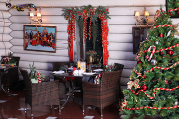 Christmas background with Christmas tree and gifts