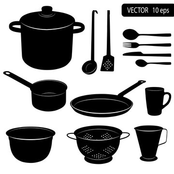 Vector silhouettes of kitchen tools.