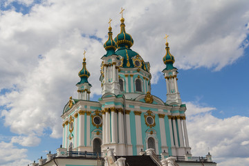 Fototapeta na wymiar Ancient historical orthodox church of St. Andrew. Kiev, Ukraine