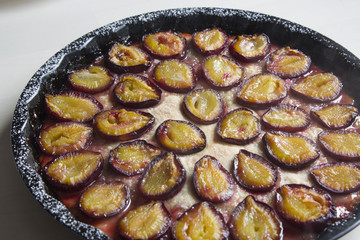 Plum pie. Summer seasonal pastries.
