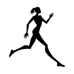 Young woman running. Graceful vector silhouette.
