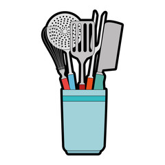 pot with set cutlery icon vector illustration design