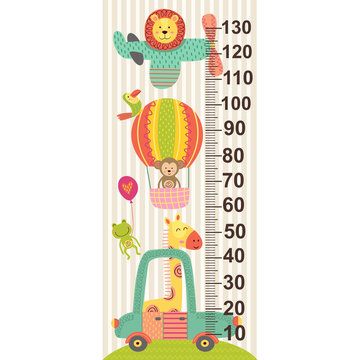 growth measure with baby jungle animals  - vector illustration, eps
