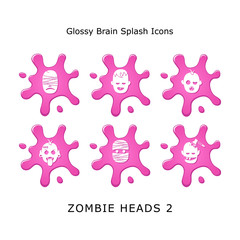 Set  Zombie Head 2 Glossy Brain Splash Icons Web Designers Mobile User Interface Designers