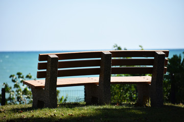 park bench by lake