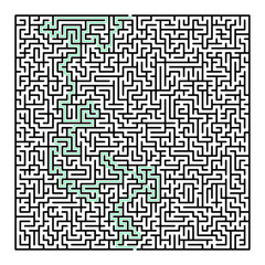 Difficult Vector Black and White Square Maze for Children with Solution