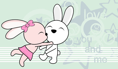 sweet love baby boy and girl kissing bunny cartoon background in vector format very easy to edit 