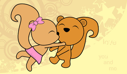 sweet love baby boy and girl kissing squirrel cartoon background in vector format very easy to edit 