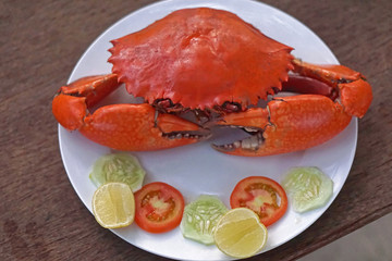 Cooked crab served